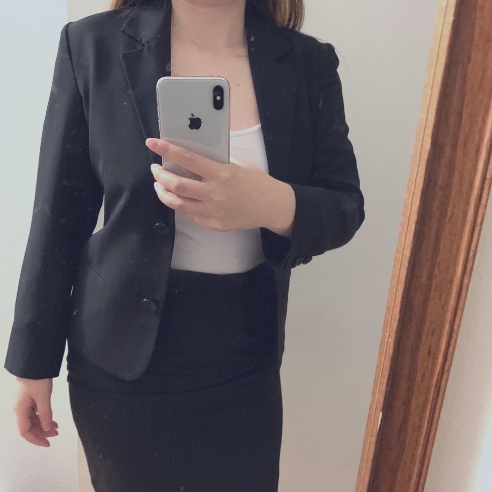 Custom Suit 3 Piece Blazer Vest Skirt  Black XS